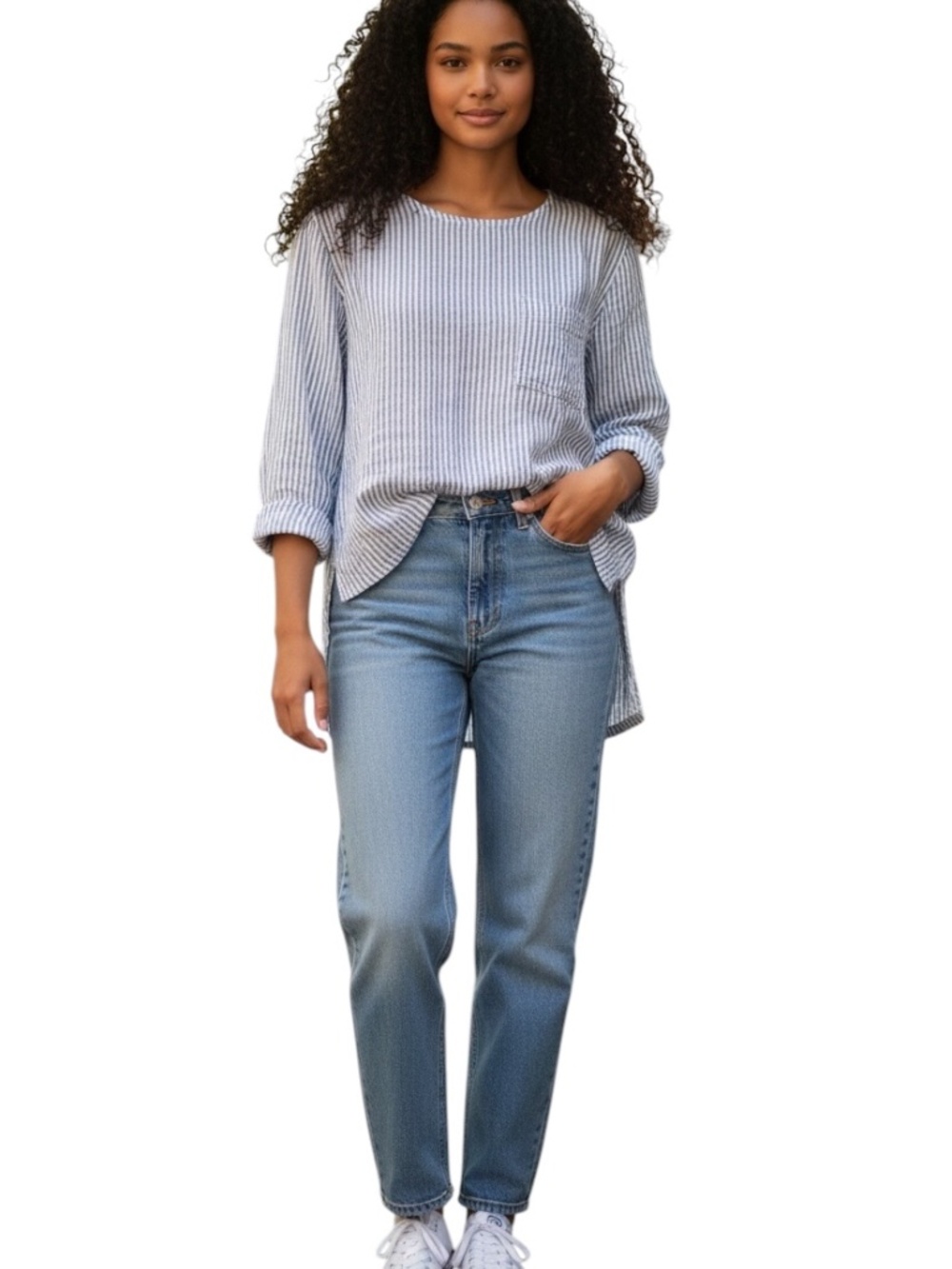Cloth & Stone Distressed Button-up Back Boho Weekend Cropped Shirt  (L)